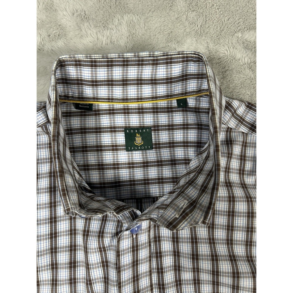 Robert Talbott Plaid Long Sleeve Button Down Mens Shirt-Brown Blue Purple Size L - Picture 3 of 4